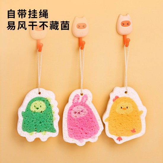 創意木漿海綿刷 可愛圖案廚房清潔刷 印花壓縮百潔布 洗碗刷 海綿菜瓜布