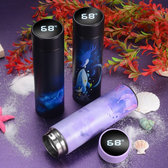 升級款304不鏽鋼智能顯示溫度保溫杯 可換電池LED觸控顯示溫度隨身保溫瓶 450ml保溫杯