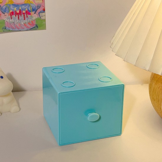 糖果色積木收納盒 桌面抽屜式收納盒 雜物置物盒 收納小盒子