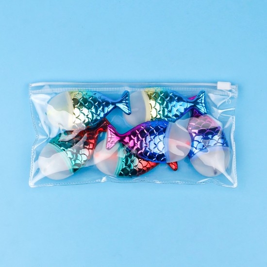 創意魚形螢光筆組 美人魚漸層電鍍螢光筆 6色袋裝記號筆 畫重點色筆