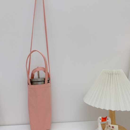 帆布飲料斜背提袋 多功能素色水壺袋 兩用收納手提袋 飲料杯套