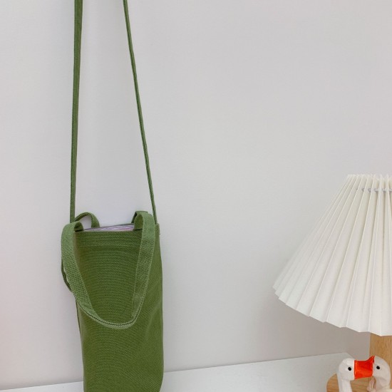 帆布飲料斜背提袋 多功能素色水壺袋 兩用收納手提袋 飲料杯套