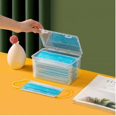 大容量掀蓋式口罩收納盒 多功能透明收納盒 可疊放防塵小物收納盒