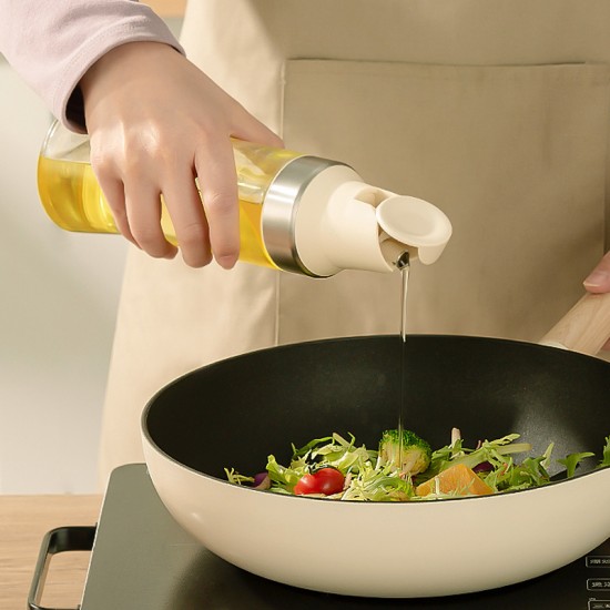 自動開合油壺 304不鏽鋼油嘴 透明玻璃油壺 500ml醬醋調味瓶