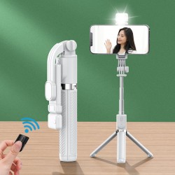 手機藍芽自拍桿 伸縮拍照攝影角架 直播拍照補光一體式伸縮三角架 自拍棒