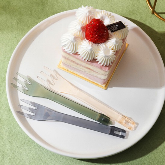 多功能水果叉夾 二合一可拆卸透明水果叉 小清新塑膠水果叉 20支裝