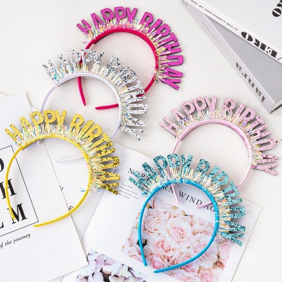 生日快樂亮片字母髮箍 生日派對必備道具 派對裝扮