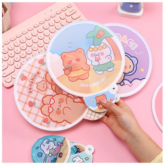 創意可折疊小圓扇 便攜式可愛圖案飛盤扇子 隨身小扇子 夏季必備小圓扇