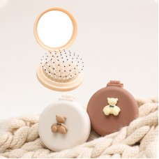 可愛摺疊氣墊梳 迷你氣墊梳子 小熊開合鏡梳 二合一鏡子梳 按摩梳