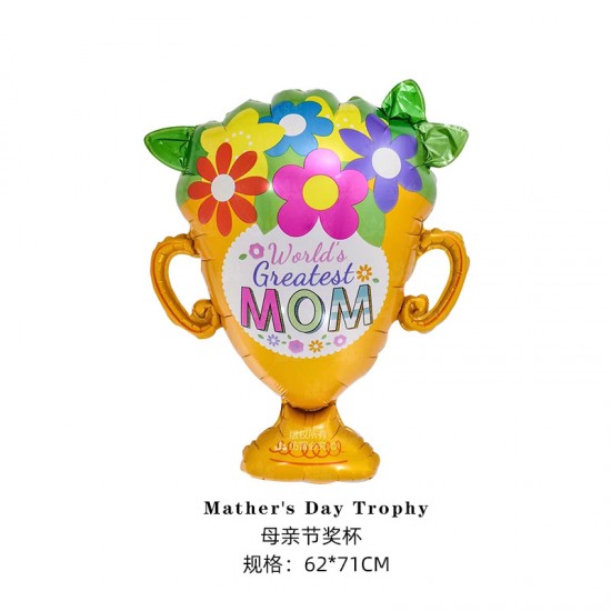西語母親節鋁膜氣球 花圃圍裙花束獎盃 媽媽 派對裝飾 愛心氣球 節日氣球