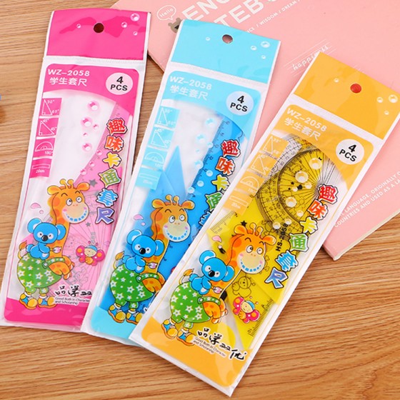  長頸鹿造型4件套尺 文具禮品 三角尺 量角器 直尺 繪圖 學生用品 
