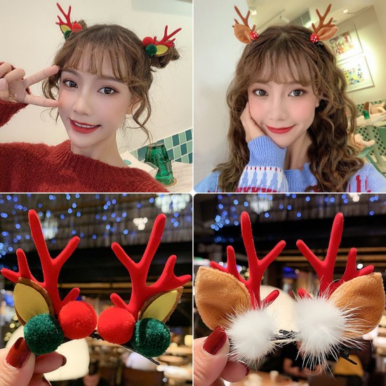 聖誕鹿角髮夾 表演道具 聖誕節 聖誕派對 毛球髮夾 森林系髮夾 