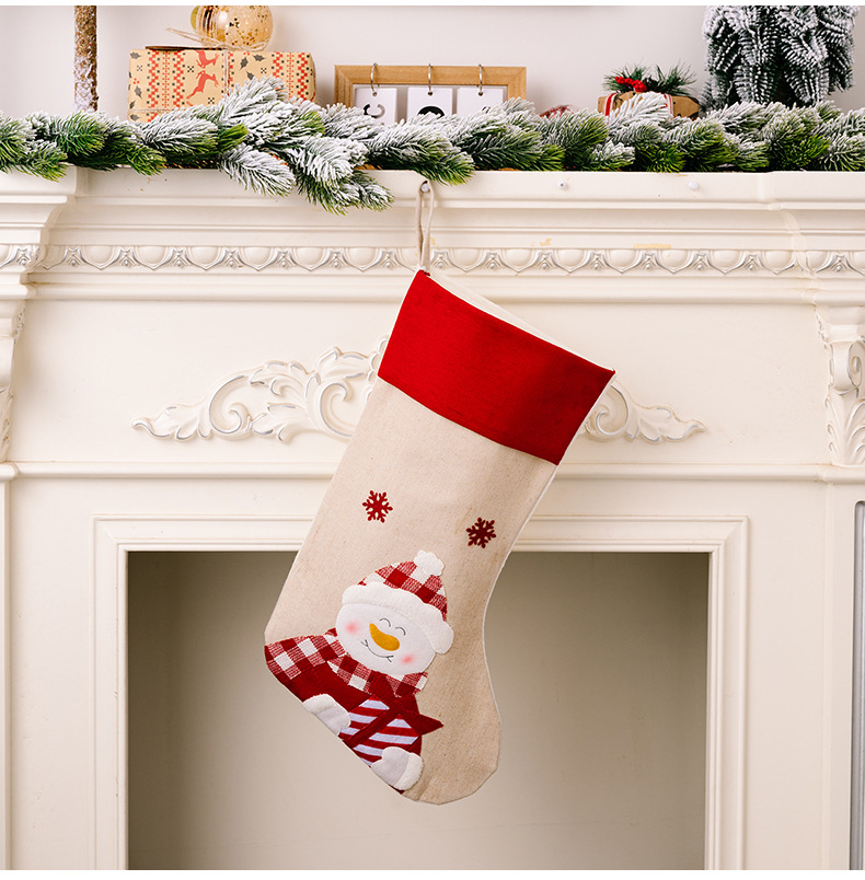 麻布印花聖誕襪 聖誕禮物 聖誕老人 雪人麋鹿 聖誕樹掛飾 禮物袋 9
