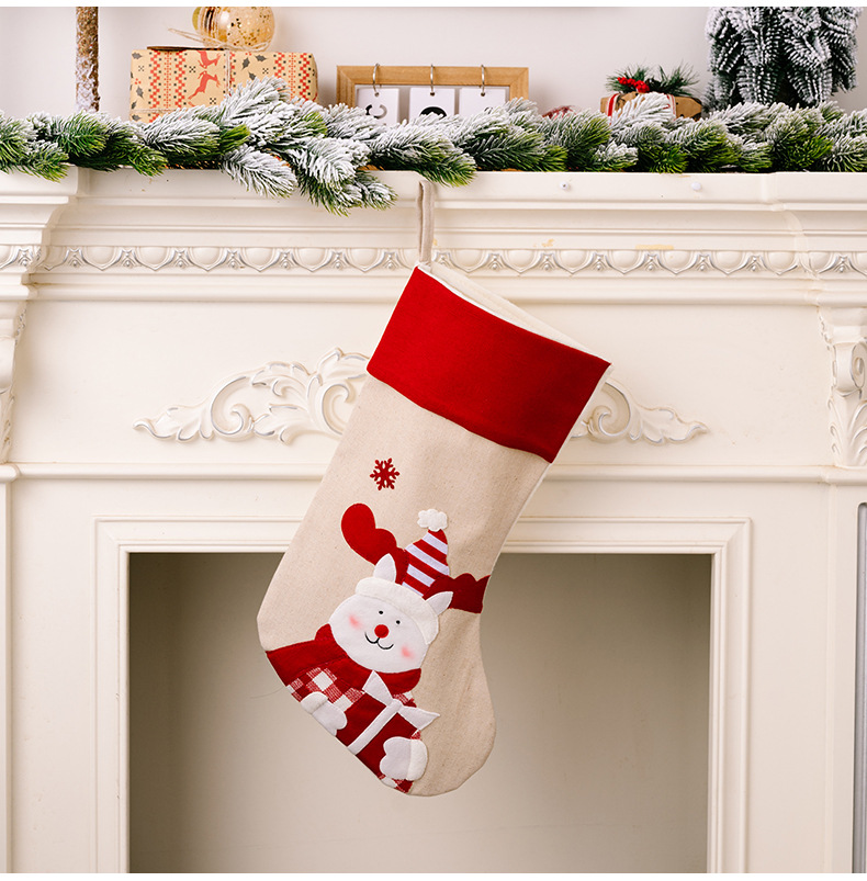麻布印花聖誕襪 聖誕禮物 聖誕老人 雪人麋鹿 聖誕樹掛飾 禮物袋 10