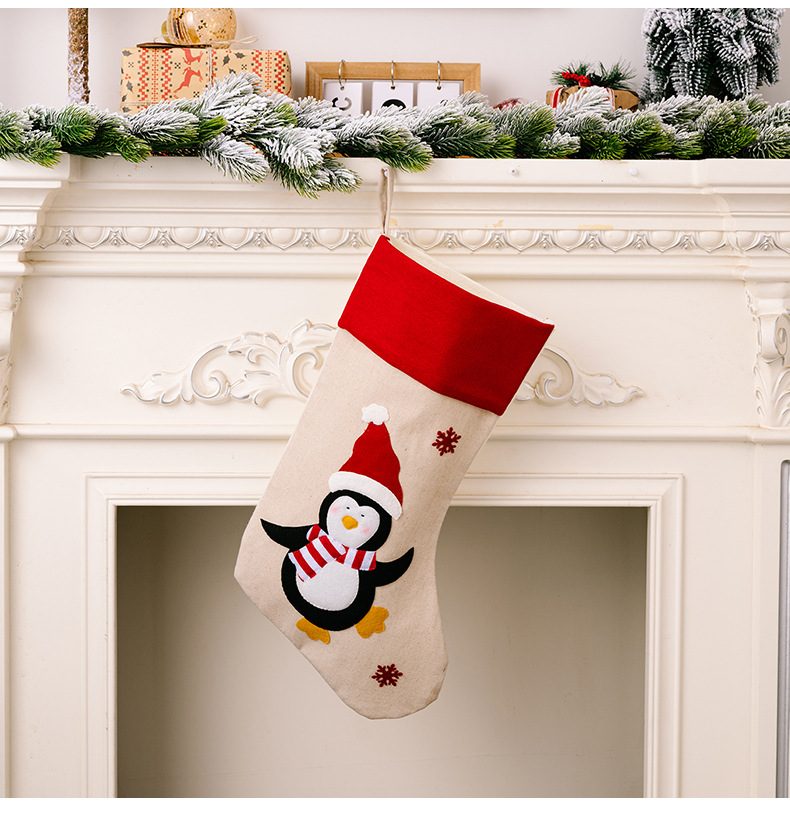 麻布印花聖誕襪 聖誕禮物 聖誕老人 雪人麋鹿 聖誕樹掛飾 禮物袋 11