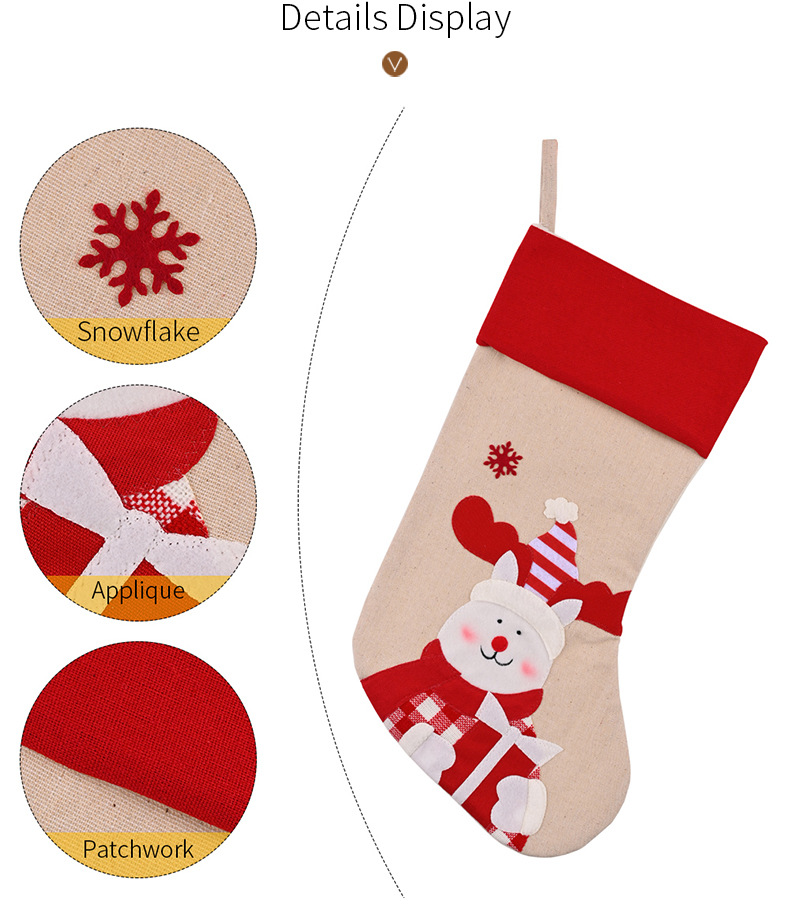 麻布印花聖誕襪 聖誕禮物 聖誕老人 雪人麋鹿 聖誕樹掛飾 禮物袋 3