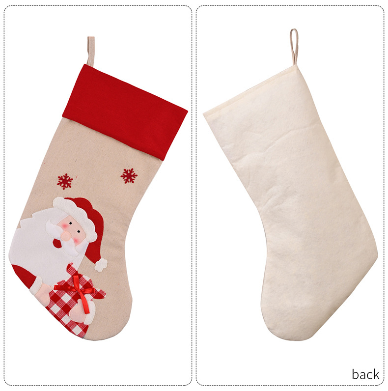 麻布印花聖誕襪 聖誕禮物 聖誕老人 雪人麋鹿 聖誕樹掛飾 禮物袋 4