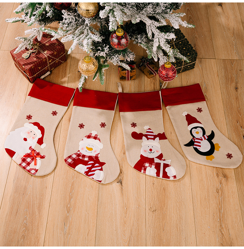 麻布印花聖誕襪 聖誕禮物 聖誕老人 雪人麋鹿 聖誕樹掛飾 禮物袋 6