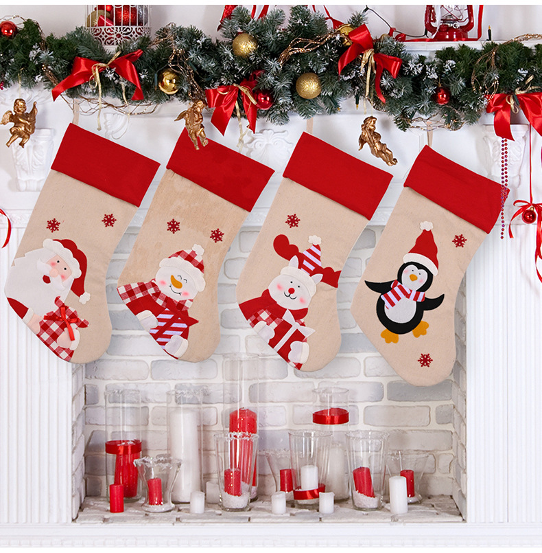 麻布印花聖誕襪 聖誕禮物 聖誕老人 雪人麋鹿 聖誕樹掛飾 禮物袋 7