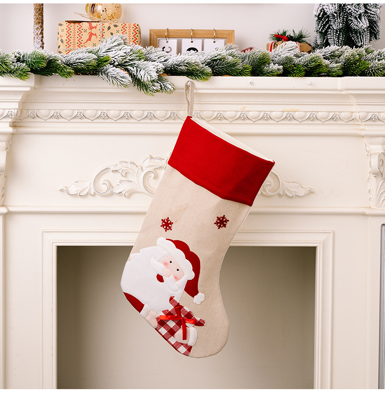 麻布印花聖誕襪 聖誕禮物 聖誕老人 雪人麋鹿 聖誕樹掛飾 禮物袋 8