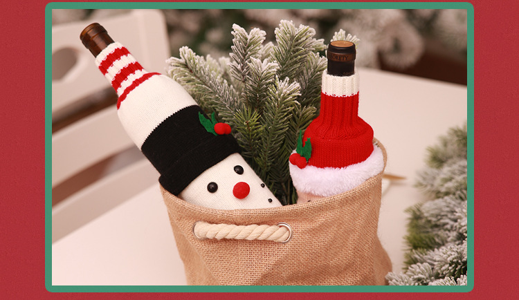 聖誕裝扮針織酒瓶套 聖誕派對 餐廳佈置 聖誕老人雪人 餐桌佈置 6
