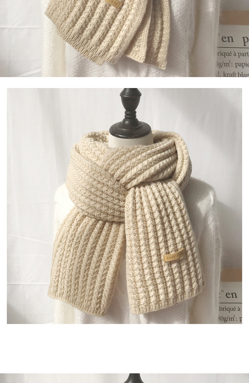 純色加厚針織長圍巾 圍脖 冬季保暖 抗寒 粗針織 毛線圍巾1