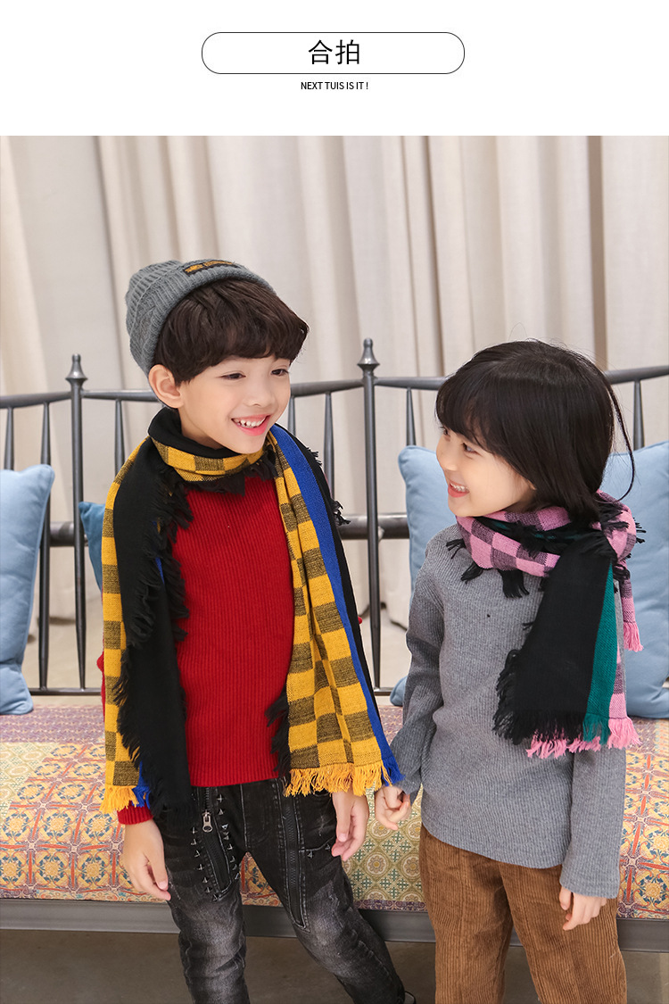 韓版兒童格子圍巾 兒童圍脖 冬季保暖圍巾 寶寶圍巾 加厚款34