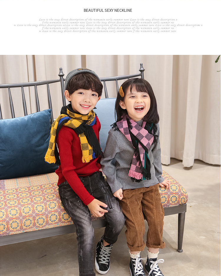 韓版兒童格子圍巾 兒童圍脖 冬季保暖圍巾 寶寶圍巾 加厚款35