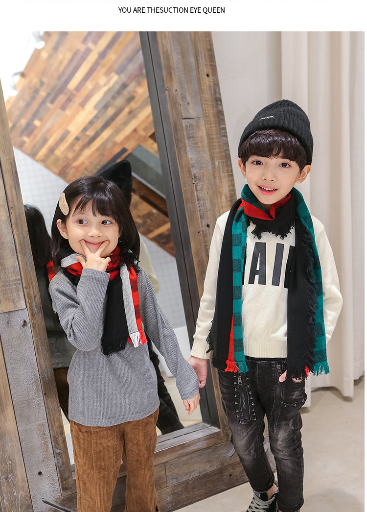 韓版兒童格子圍巾 兒童圍脖 冬季保暖圍巾 寶寶圍巾 加厚款37