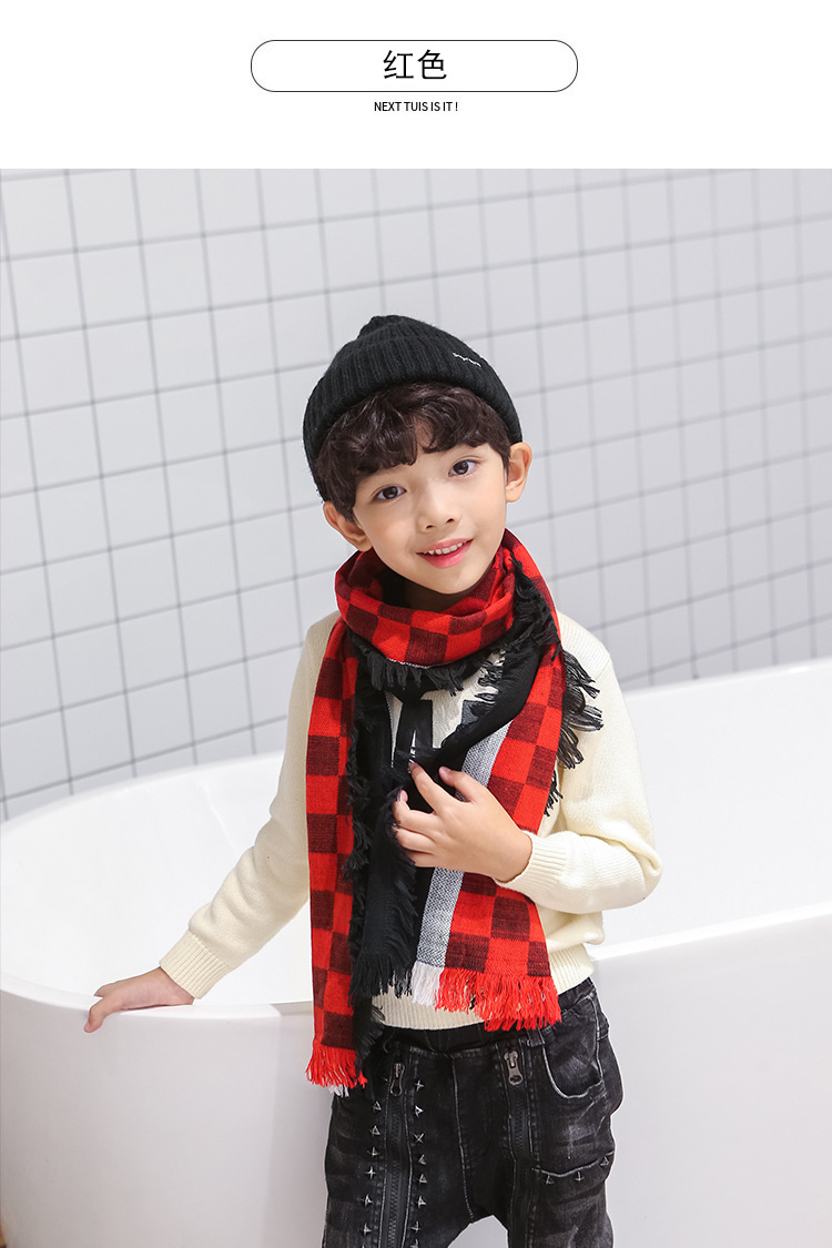 韓版兒童格子圍巾 兒童圍脖 冬季保暖圍巾 寶寶圍巾 加厚款4