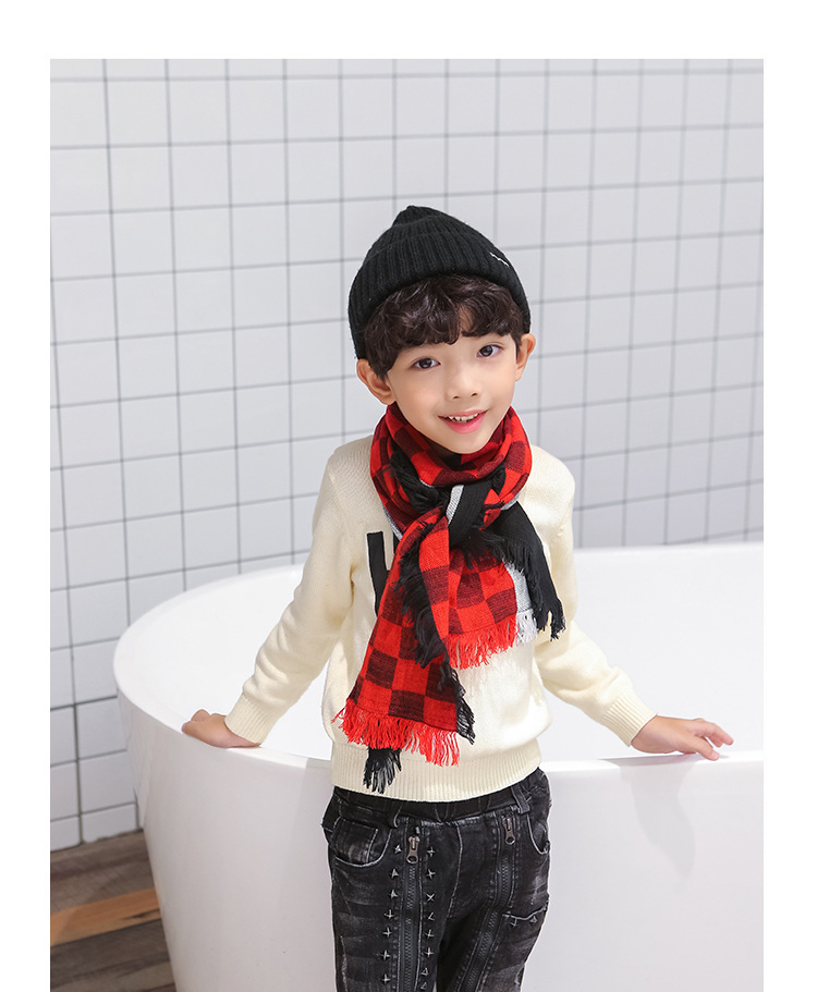 韓版兒童格子圍巾 兒童圍脖 冬季保暖圍巾 寶寶圍巾 加厚款6