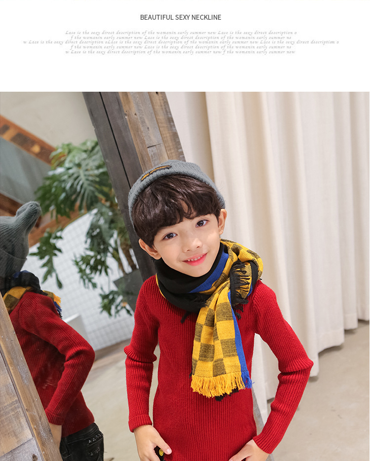 韓版兒童格子圍巾 兒童圍脖 冬季保暖圍巾 寶寶圍巾 加厚款8
