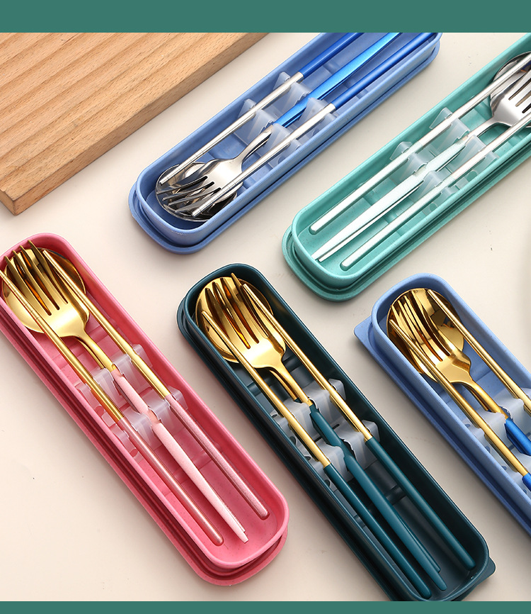 撞色不鏽鋼餐具三件組 湯匙筷子叉子 隨身 環保 餐具組 方便攜帶10