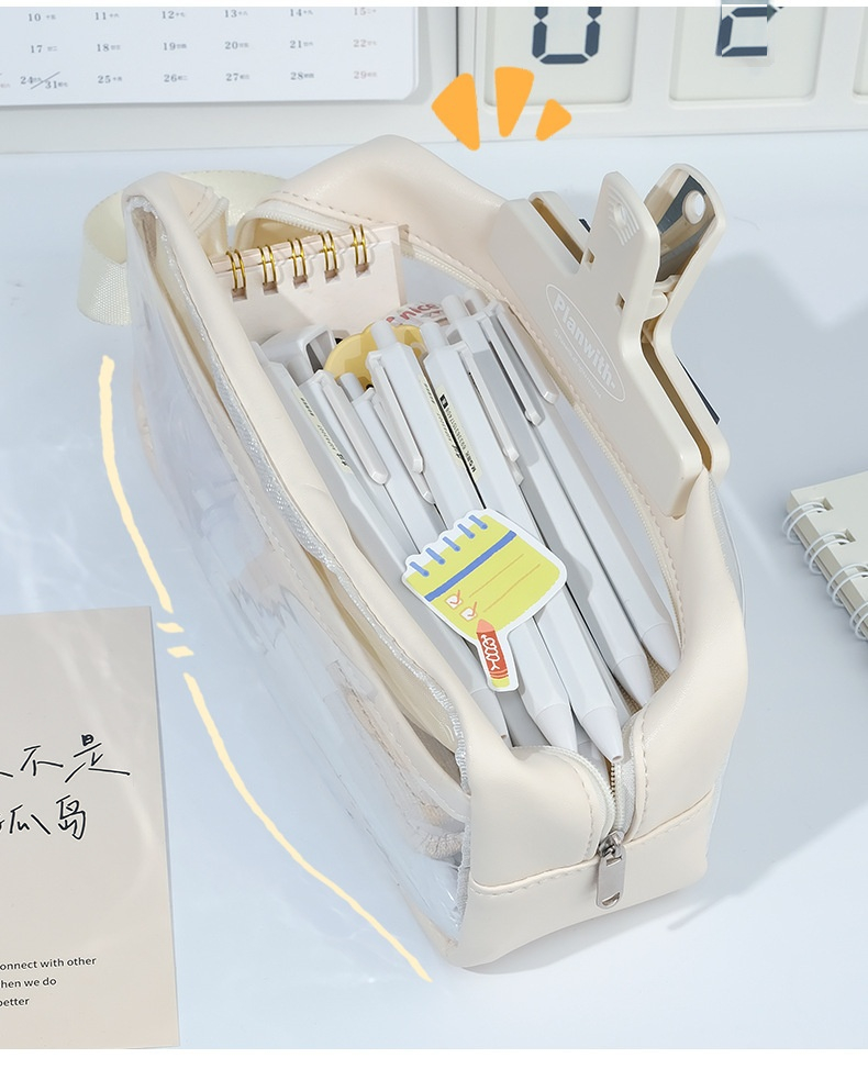 韓系大容量透明筆袋 透明鉛筆盒 化妝包 防水收納袋 ins風 文具袋 10