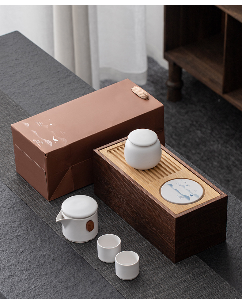 山水旅行茶壺套裝 茶杯 陶瓷茶杯 茶具 茶盤 旅行茶具組 茶葉罐20