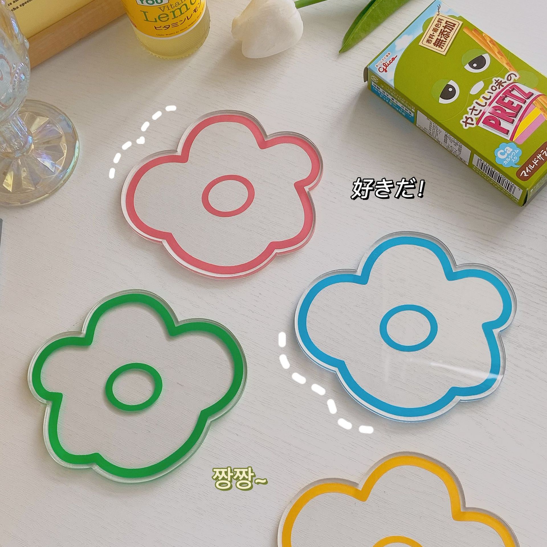 【花朵圖案】可愛小花壓克力杯墊 - 透明防燙隔熱墊2