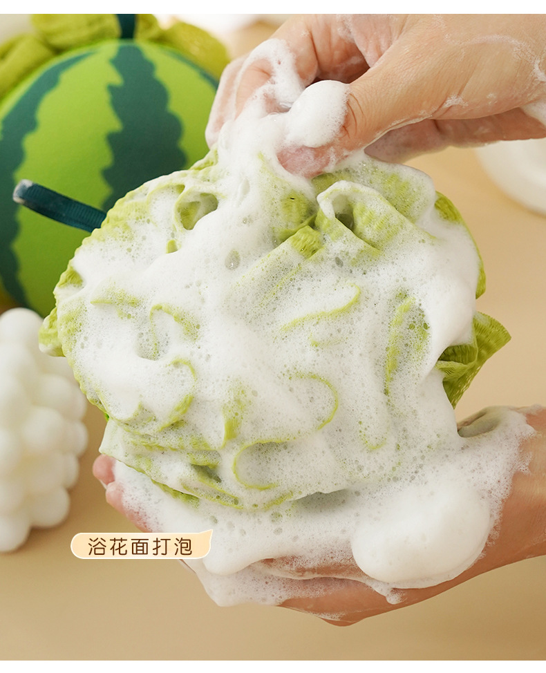 【西瓜造型】二合一搓澡沐浴球 - 柔軟起泡洗澡清潔巾6