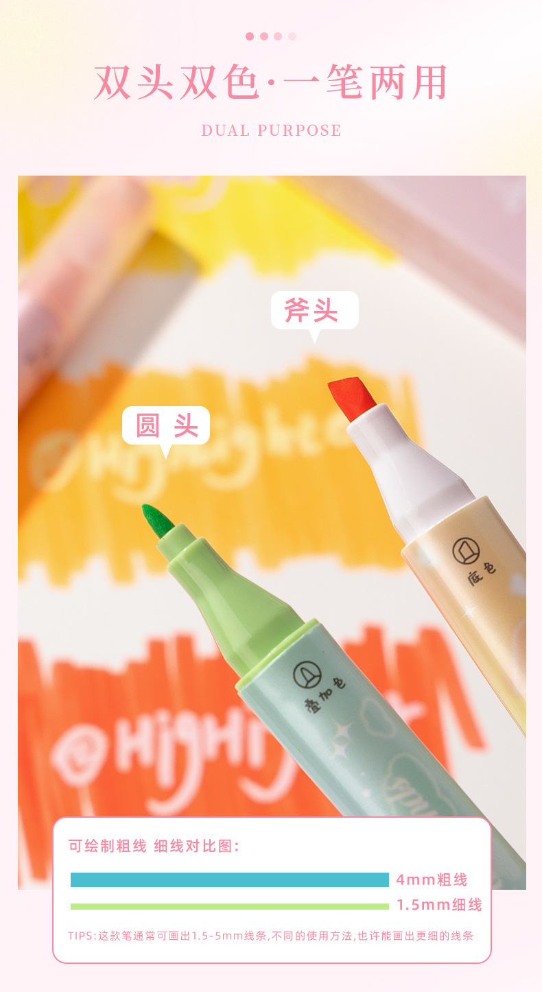 學生疊色螢光筆組 - 大容量重點筆 多巴胺色系 盒裝