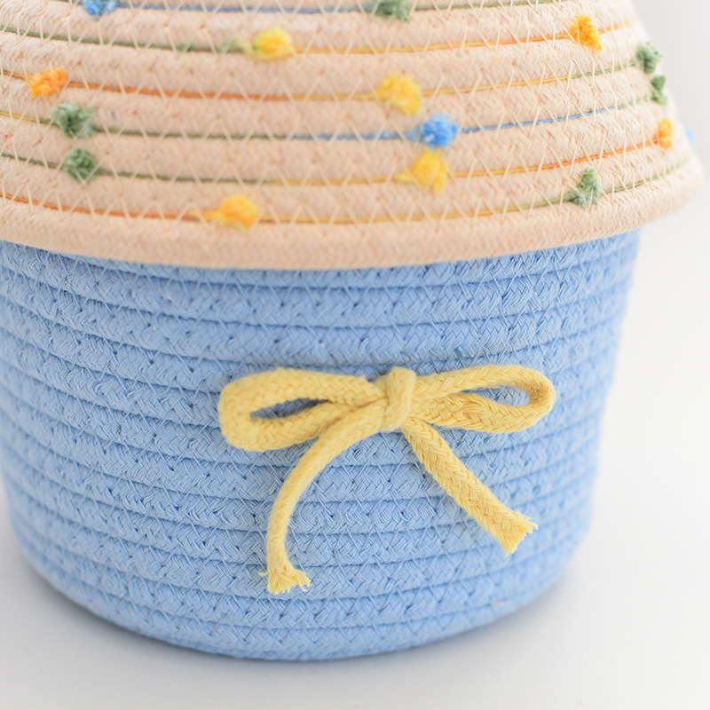 【房子造型】棉線編織收納籃 - INS風帶蓋置物筐