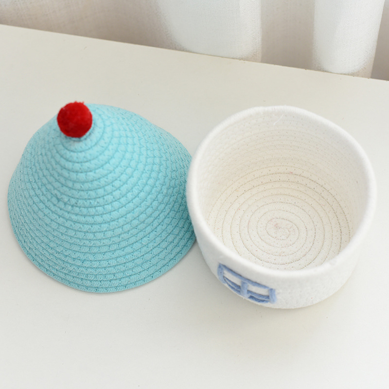 【房子造型】棉線編織收納籃 - INS風帶蓋置物筐