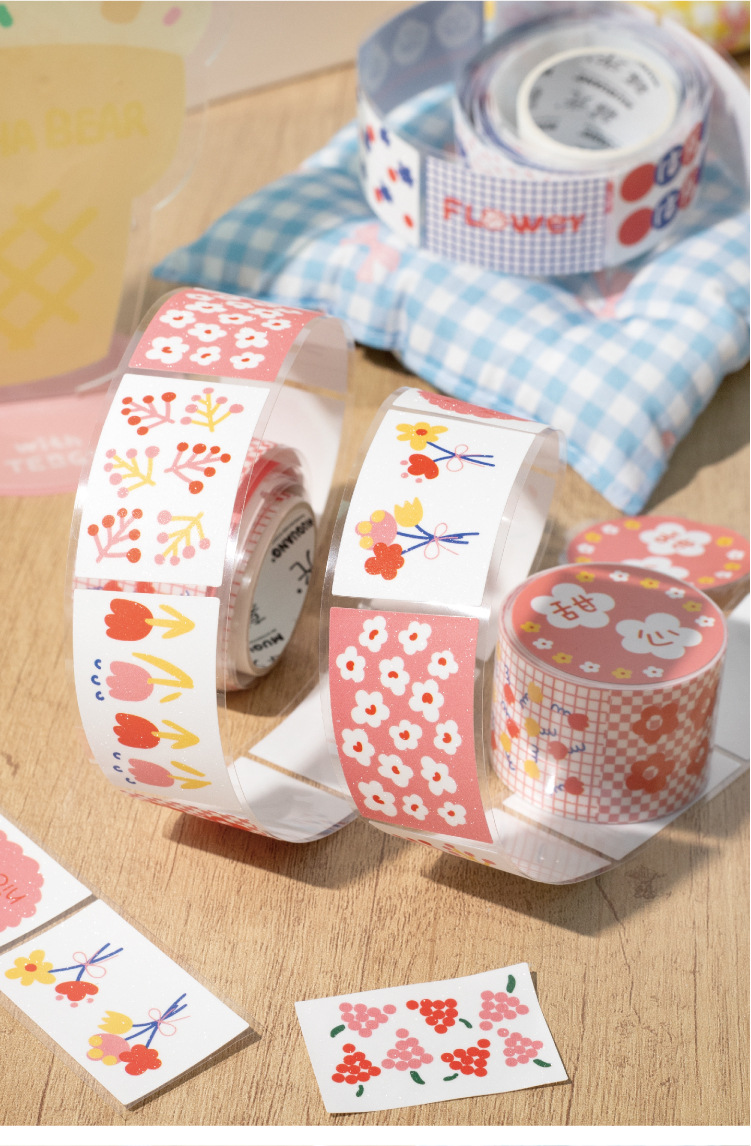 碎花裙的夏天系列 閃砂模切膠帶 鹽系手帳 diy裝飾標簽貼 手帳貼紙