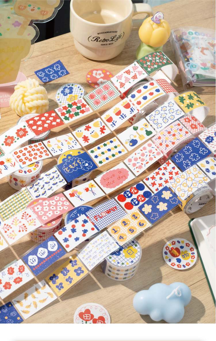 碎花裙的夏天系列 閃砂模切膠帶 鹽系手帳 diy裝飾標簽貼 手帳貼紙
