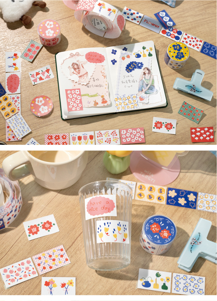 碎花裙的夏天系列 閃砂模切膠帶 鹽系手帳 diy裝飾標簽貼 手帳貼紙