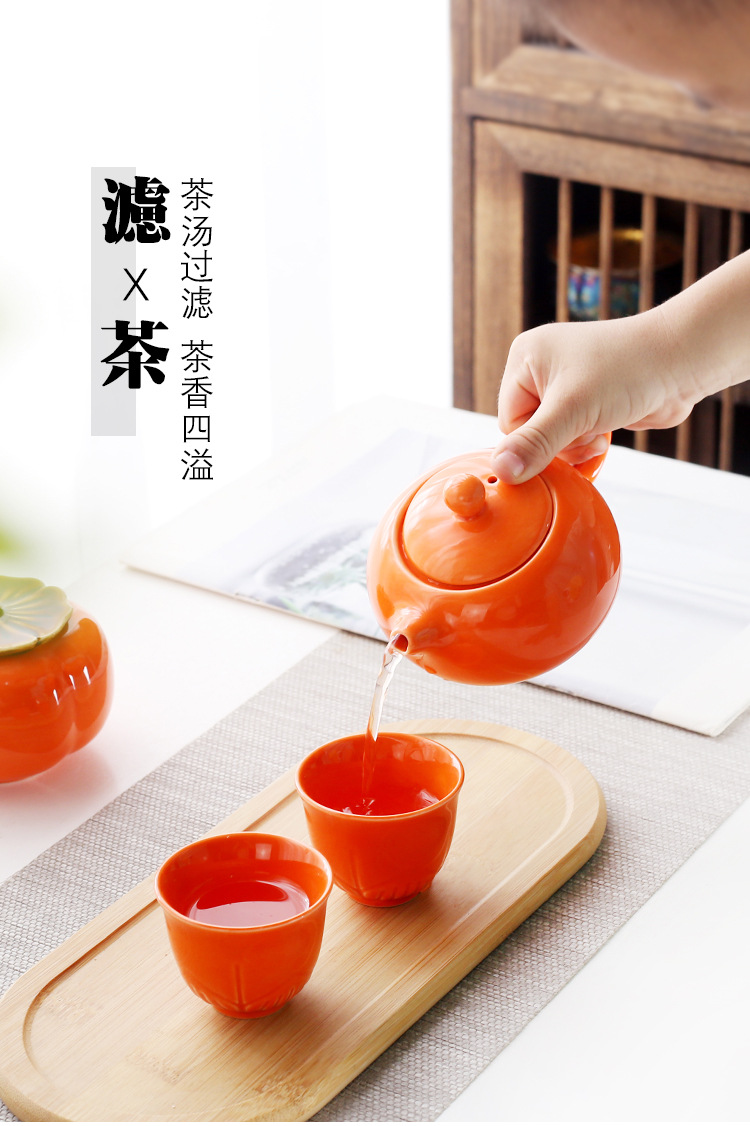 【吉祥送禮】柿子茶壺茶杯組－柿柿如意質感茶具禮盒