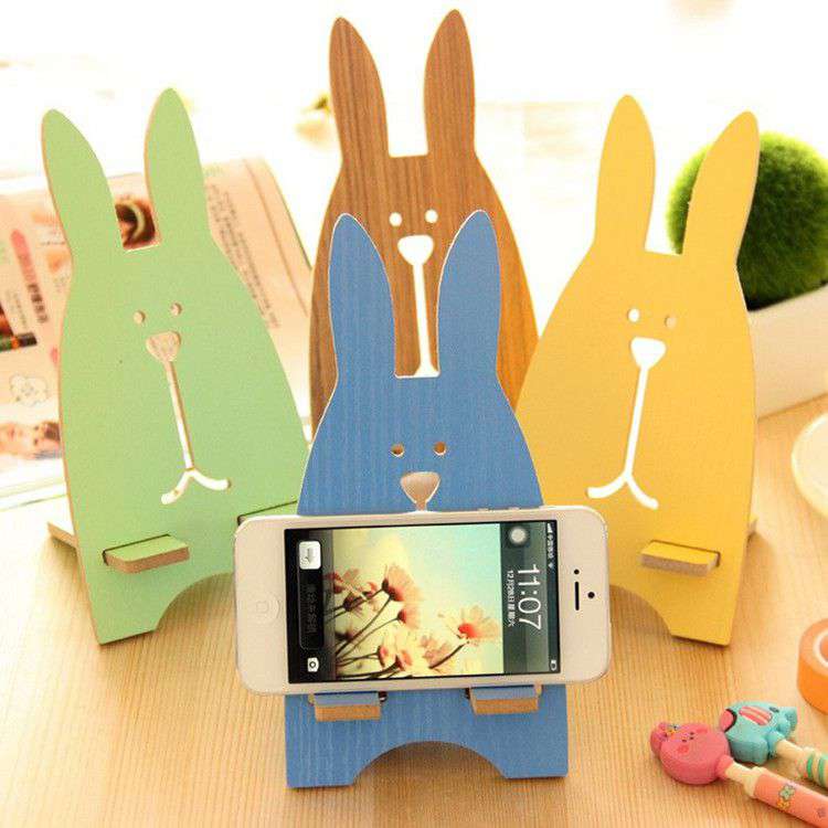可愛兔子木質手機支架 木製手機托架11