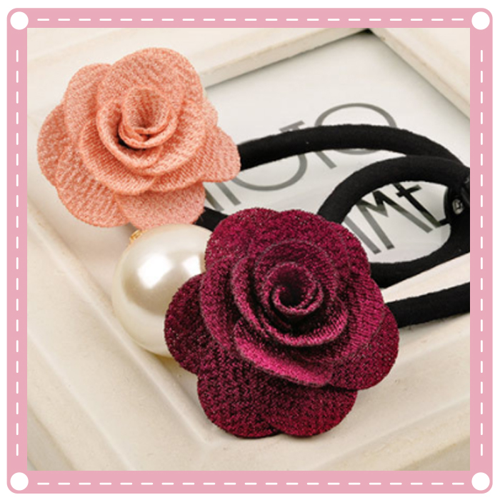 (10入) 甜美珍珠玫瑰花髮束 素色質感髮飾1