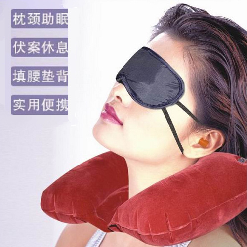 (3入)旅遊三寶 遮光 眼罩 +U枕 護頸枕 充氣枕 + 防噪 耳塞2