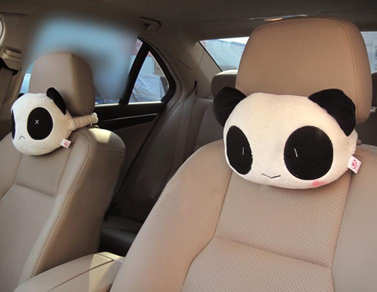(3入) 可愛卡通熊貓毛絨車用護頸枕 靠墊 抱枕0