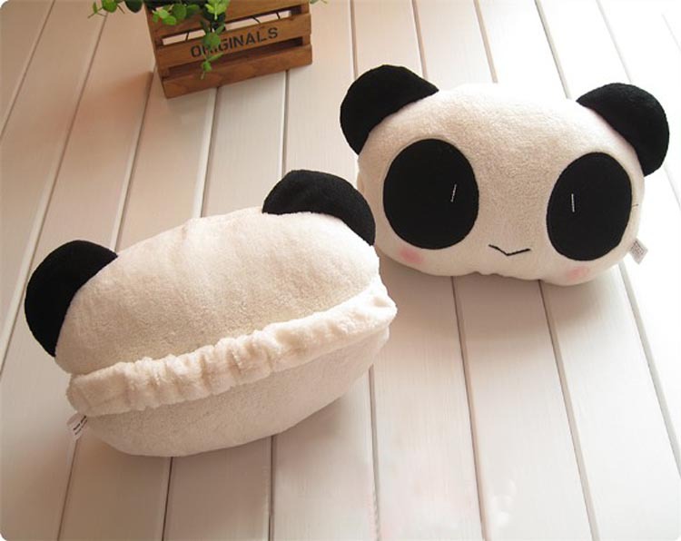 (3入) 可愛卡通熊貓毛絨車用護頸枕 靠墊 抱枕1