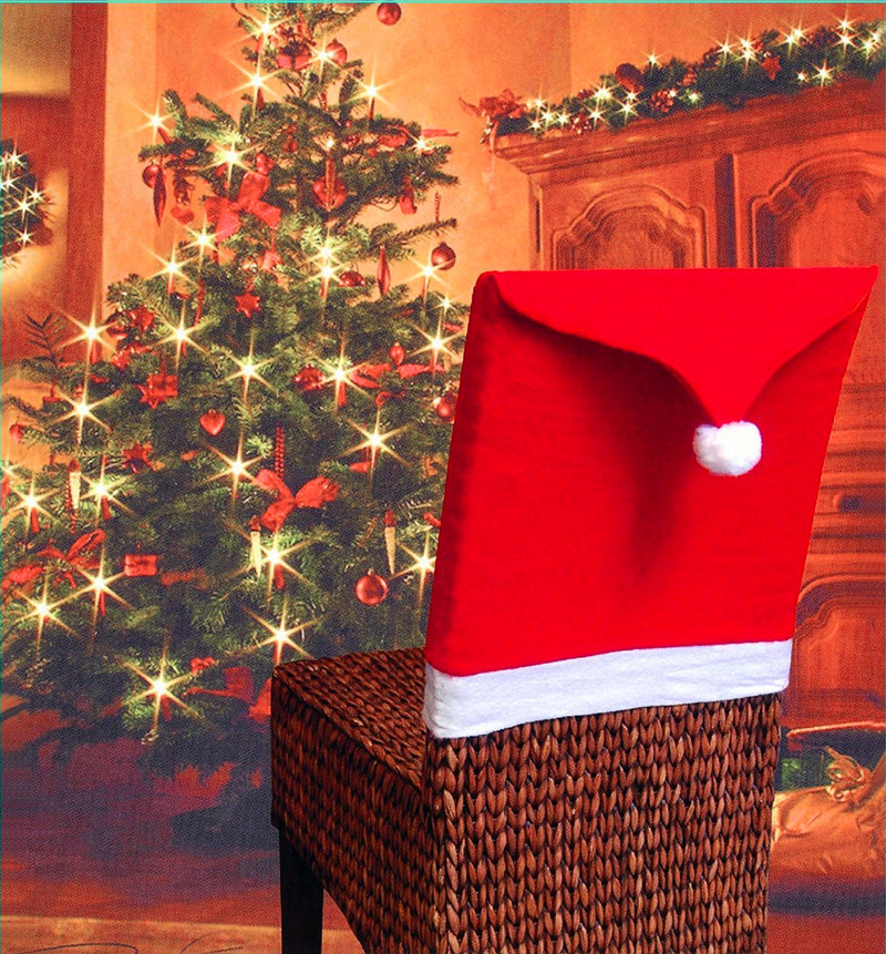 (10入)創意聖誕椅套 聖誕裝飾品 派對必備 聖誕帽造型椅套0